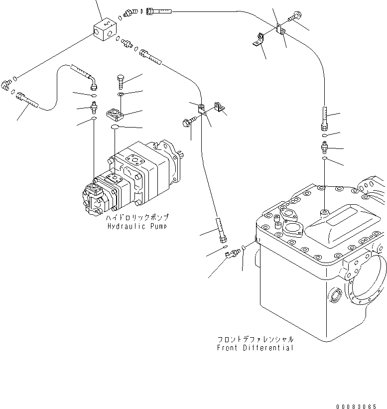 Komatsu parts book diagram for HM350-1L S/N A10001-UP: HYDRAULIC PIPING (FRONT DIFFERENTIAL LOCK LINE) (2/2)