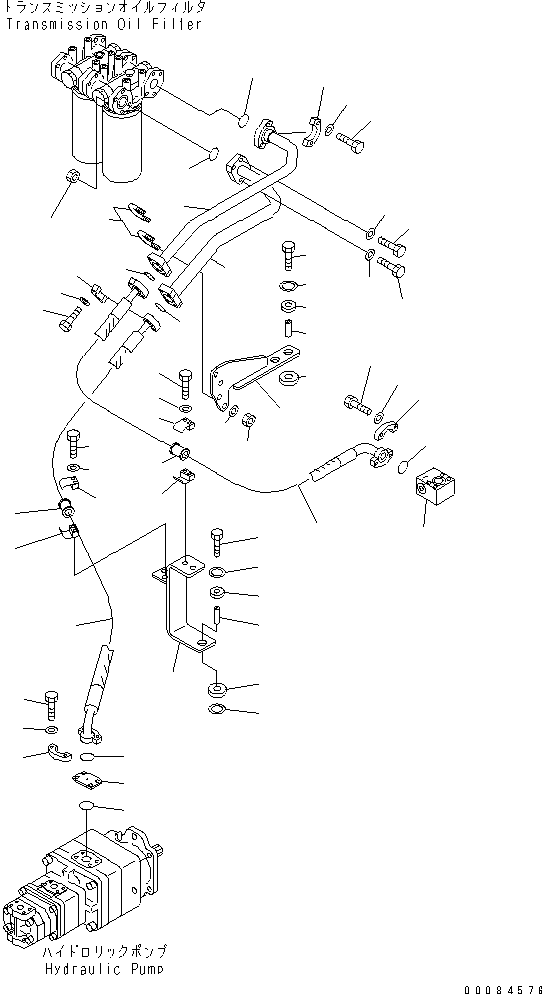 Komatsu parts book diagram for HM350-1L S/N A10001-UP: HYDRAULIC PIPING (PUMP TO TRANSMISSION)
