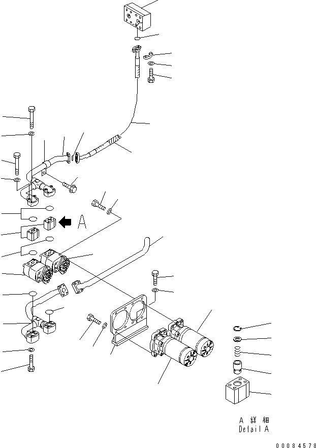Komatsu parts book diagram for HM350-1L S/N A10001-UP: HYDRAULIC PIPING (EMERGENCY STEERING LINE)
