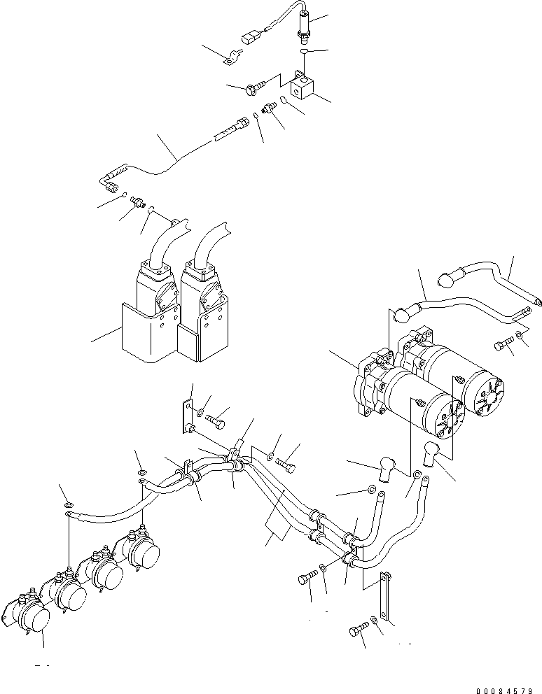 Komatsu parts book diagram for HM350-1L S/N A10001-UP: HYDRAULIC PIPING (EMERGENCY STEERING ELECTRICAL)