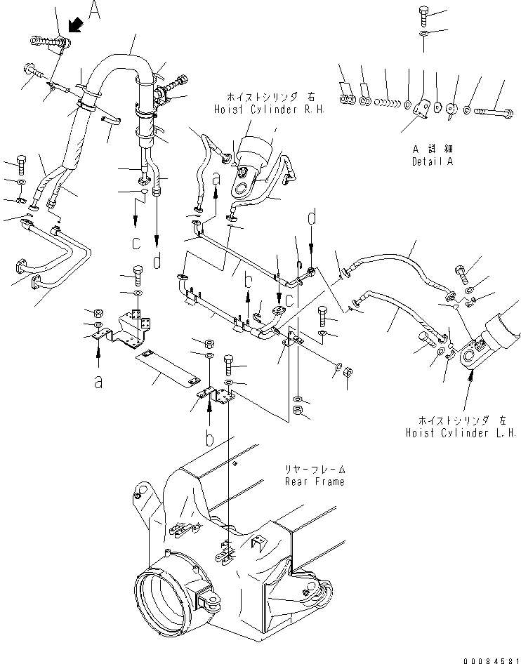 Komatsu parts book diagram for HM350-1L S/N A10001-UP: HYDRAULIC PIPING (HOIST CYLINDER LINE) (2/2)