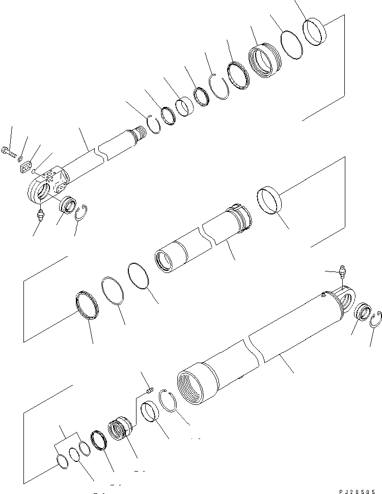 Komatsu parts book diagram for HM350-1L S/N A10001-UP: HOIST CYLINDER (INNER PARTS)