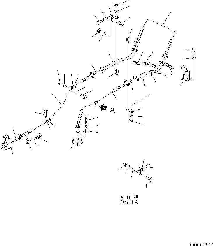 Komatsu parts book diagram for HM350-1L S/N A10001-UP: BRAKE COOLING PIPING (BRAKE LINE¤ FRONT FRAME SIDE)
