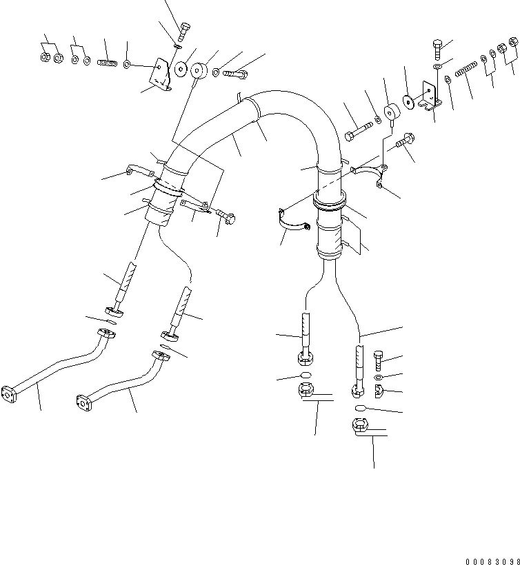 Komatsu parts book diagram for HM350-1L S/N A10001-UP: BRAKE COOLING PIPING (BRAKE LINE) (REAR FRAME SIDE) (1/2)