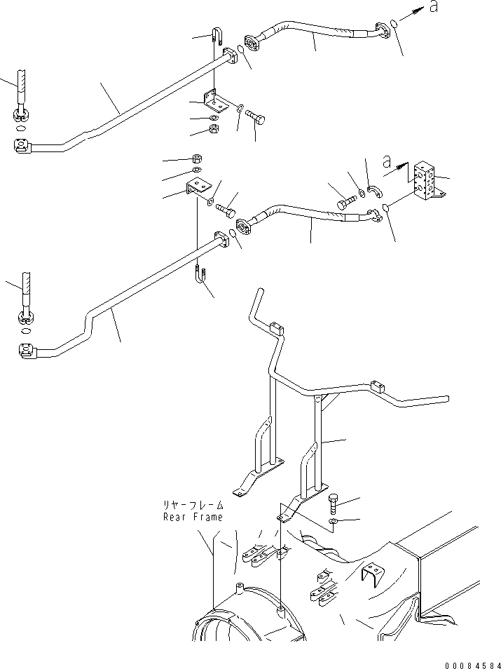 Komatsu parts book diagram for HM350-1L S/N A10001-UP: BRAKE COOLING PIPING (BRAKE LINE) (REAR FRAME SIDE) (2/2)