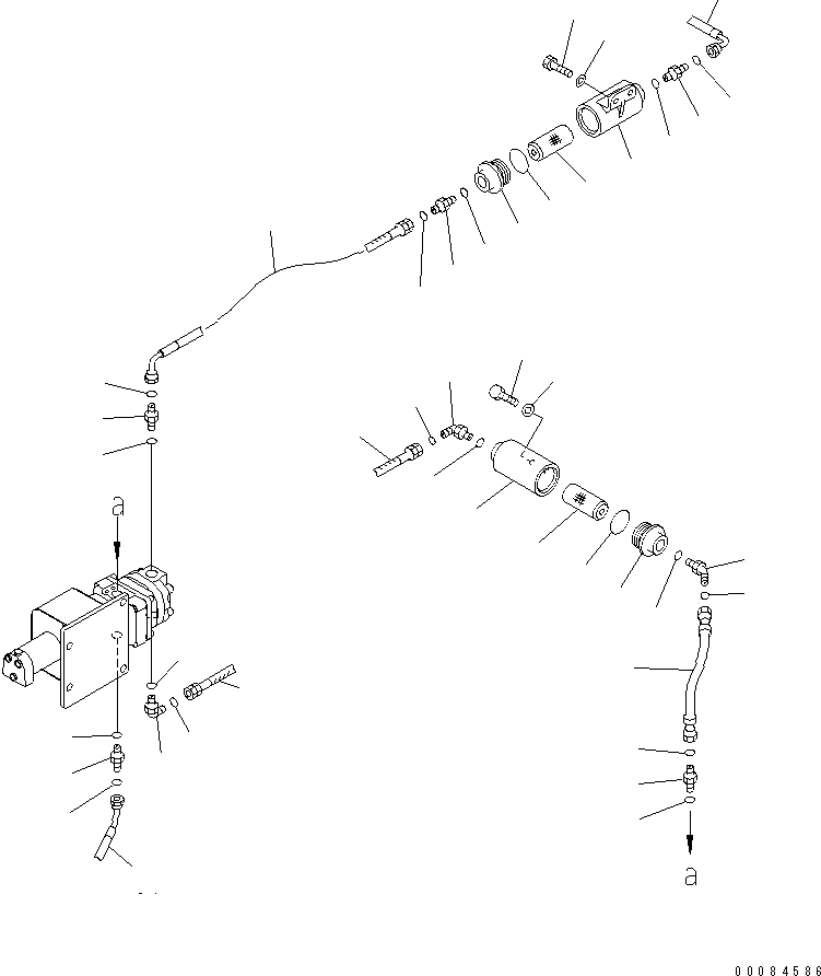 Komatsu parts book diagram for HM350-1L S/N A10001-UP: DIFFERENTIAL LOCK PIPING (REAR FRAME LINE) (2/2)