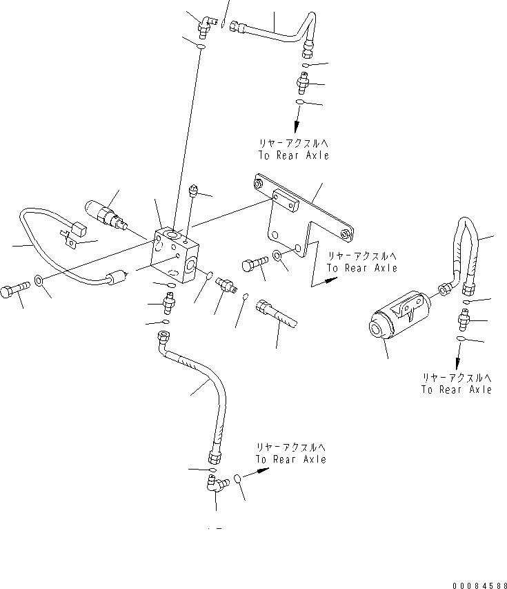 Komatsu parts book diagram for HM350-1L S/N A10001-UP: DIFFERENTIAL LOCK PIPING (REAR AXLE LINE)