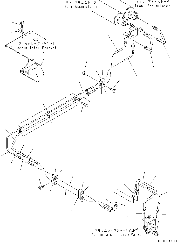 Komatsu parts book diagram for HM350-1L S/N A10001-UP: HYDRAULIC PIPING (ACCUMULATOR TO CHARGE VALVE)