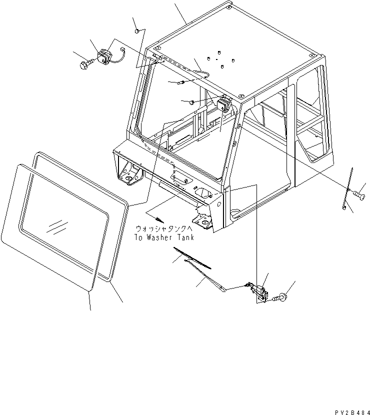Komatsu parts book diagram for HM350-1L S/N A10001-UP: OPERATOR'S CAB (CAB AND FRONT PARTS) (WITH RADIO OR STEREO CASSETTE)