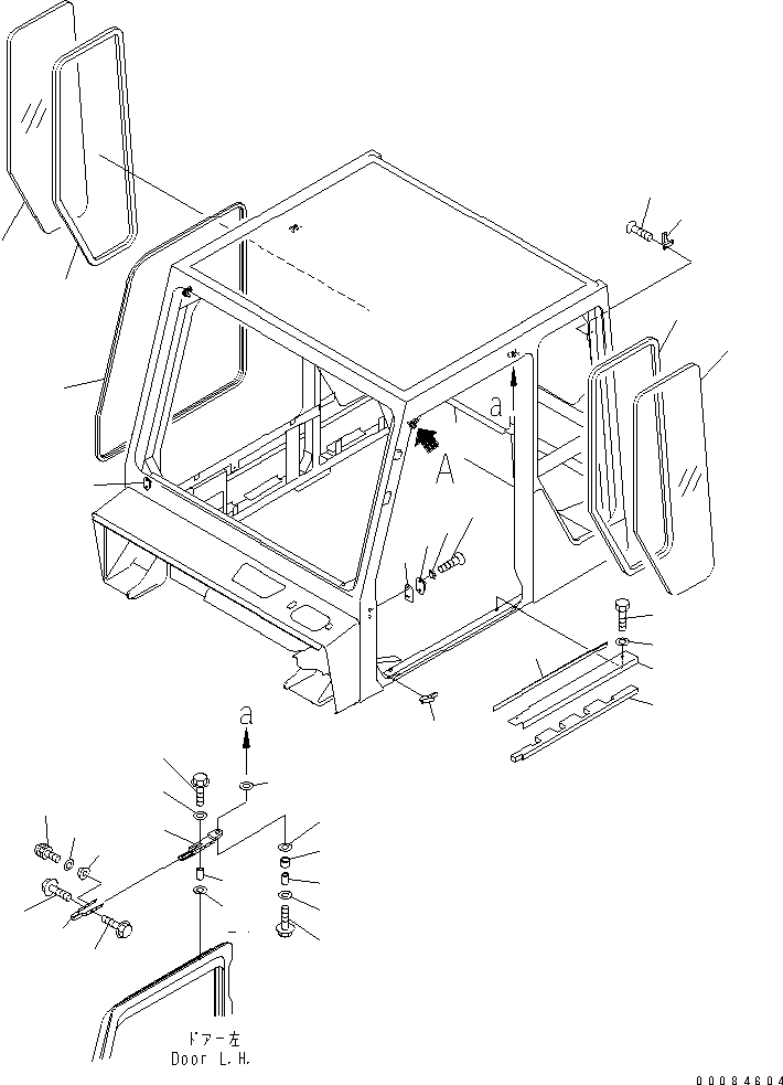 Komatsu parts book diagram for HM350-1L S/N A10001-UP: OPERATOR'S CAB (SIDE PARTS) (WITH RADIO OR STEREO CASSETTE)