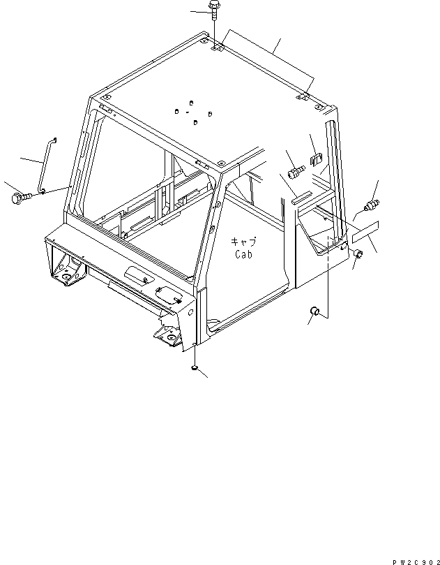 Komatsu parts book diagram for HM350-1L S/N A10001-UP: OPERATOR'S CAB (CAB STAY AND BUSHING) (WITH RADIO OR STEREO CASSETTE)