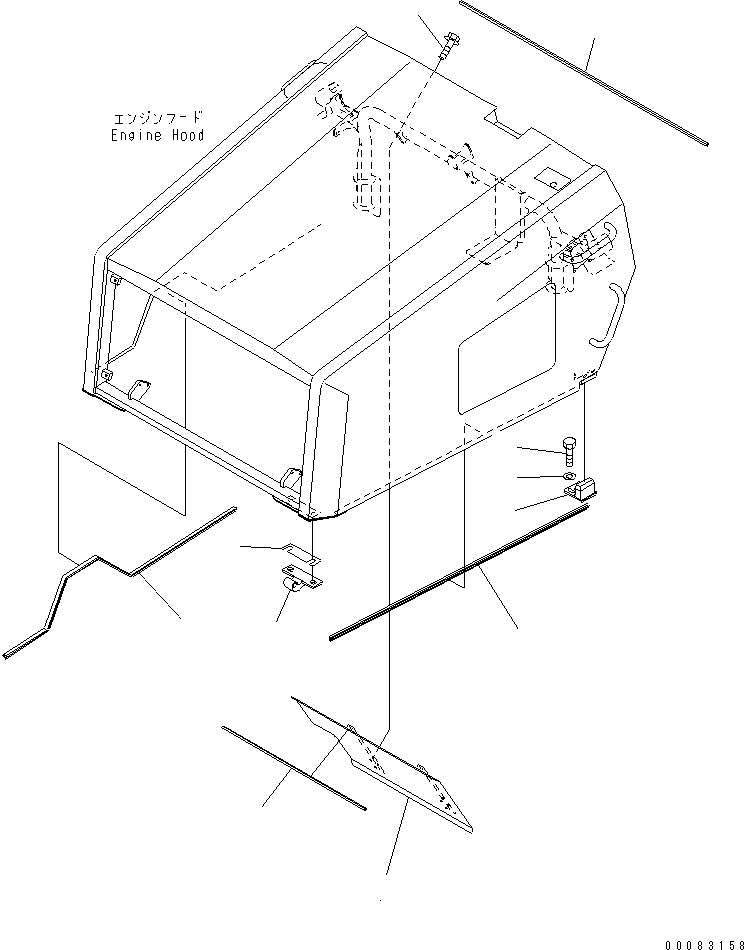 Komatsu parts book diagram for HM350-1L S/N A10001-UP: ENGINE HOOD (SEAL)