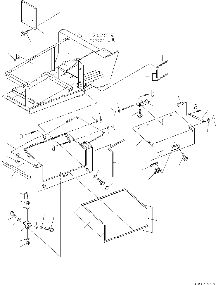 Komatsu parts book diagram for HM350-1L S/N A10001-UP: FENDER (L.H. LOWER) (2/2)