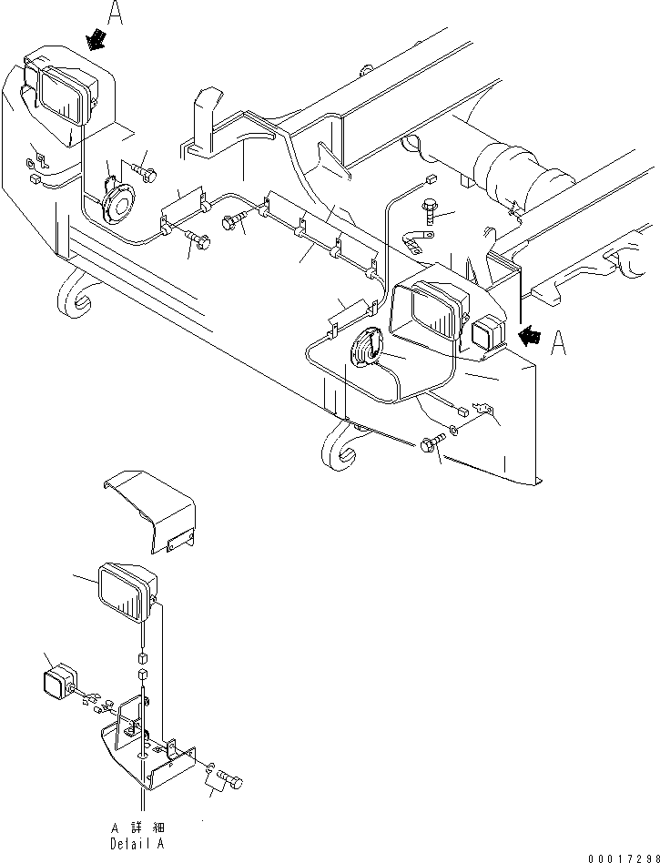 Komatsu parts book diagram for HM350-1L S/N A10001-UP: HEAD LAMP AND ELECTRICAL HARNESS
