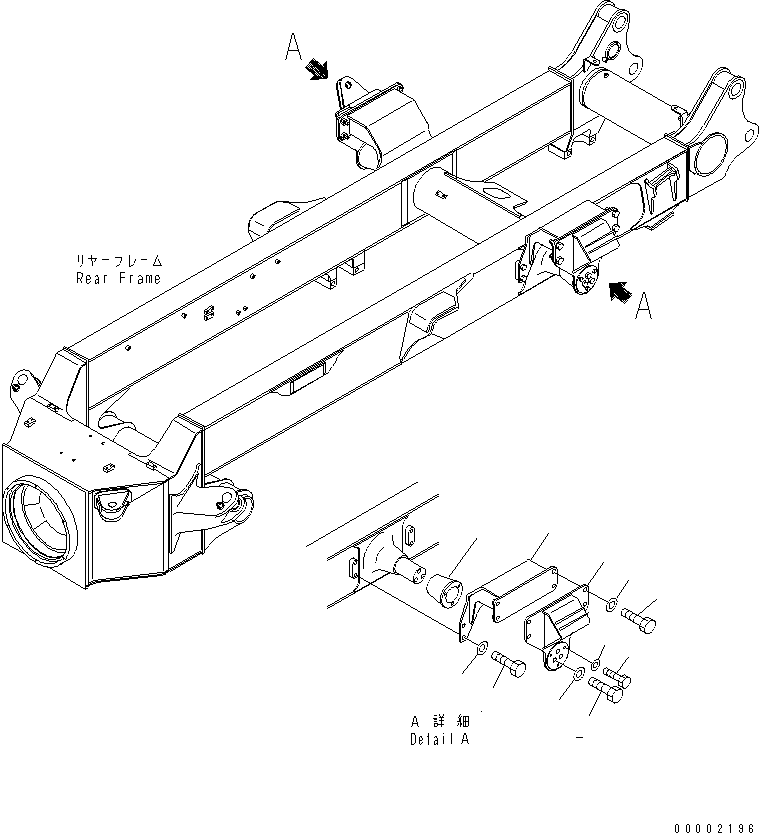 Komatsu parts book diagram for HM350-1L S/N A10001-UP: REAR SUSPENSION (EQUALIZER BAR MOUNTING PARTS) (FOR TAIL GATE)