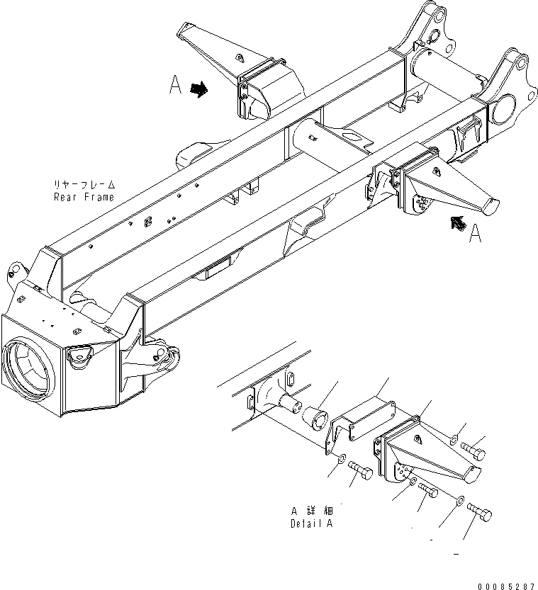 Komatsu parts book diagram for HM350-1L S/N A10001-UP: REAR SUSPENSION (EQUALIZER BAR MOUNTING PARTS) (FOR NEW TAIL GATE)