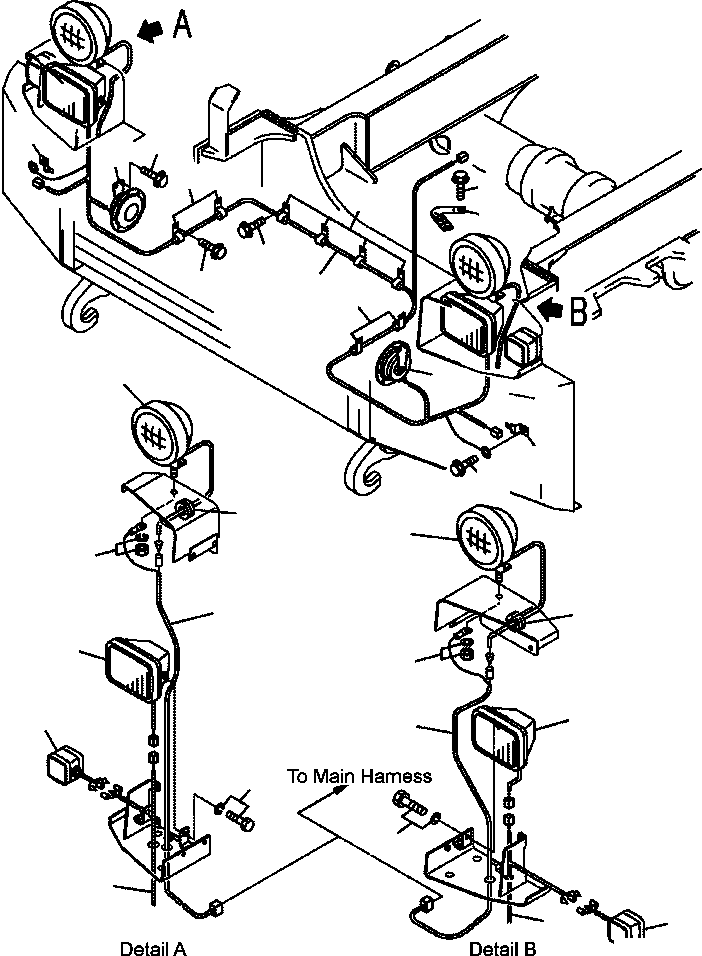 Dump Trucks Komatsu / HM350-1L S/N A10001-UP(HM3501L) / FIG. M3410-03A1 HEAD LAMP AND ELECTRICAL HARNESS WITH FOG LAMP(M-036 : M3410-03A1)