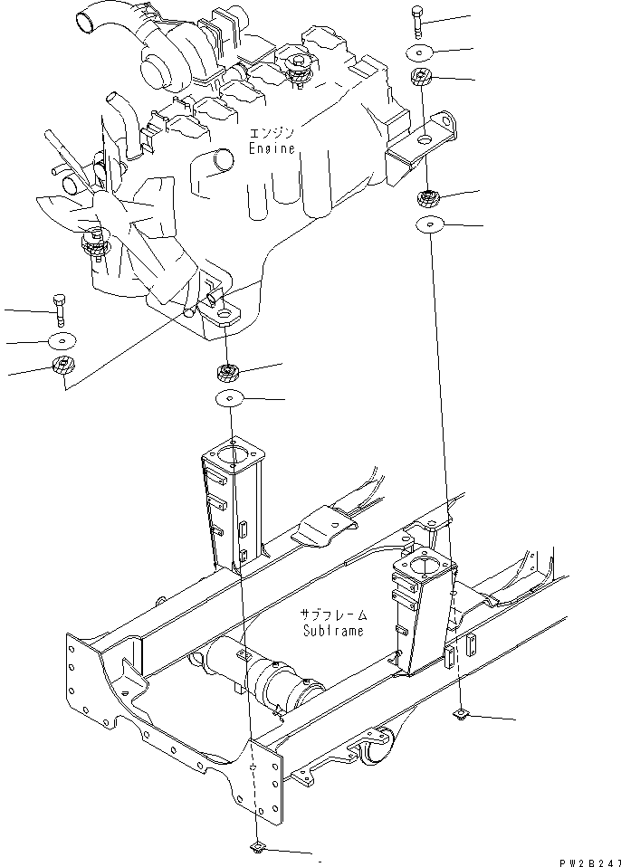 Komatsu parts book diagram for HM400-1L S/N A10001-UP: ENGINE MOUNTING