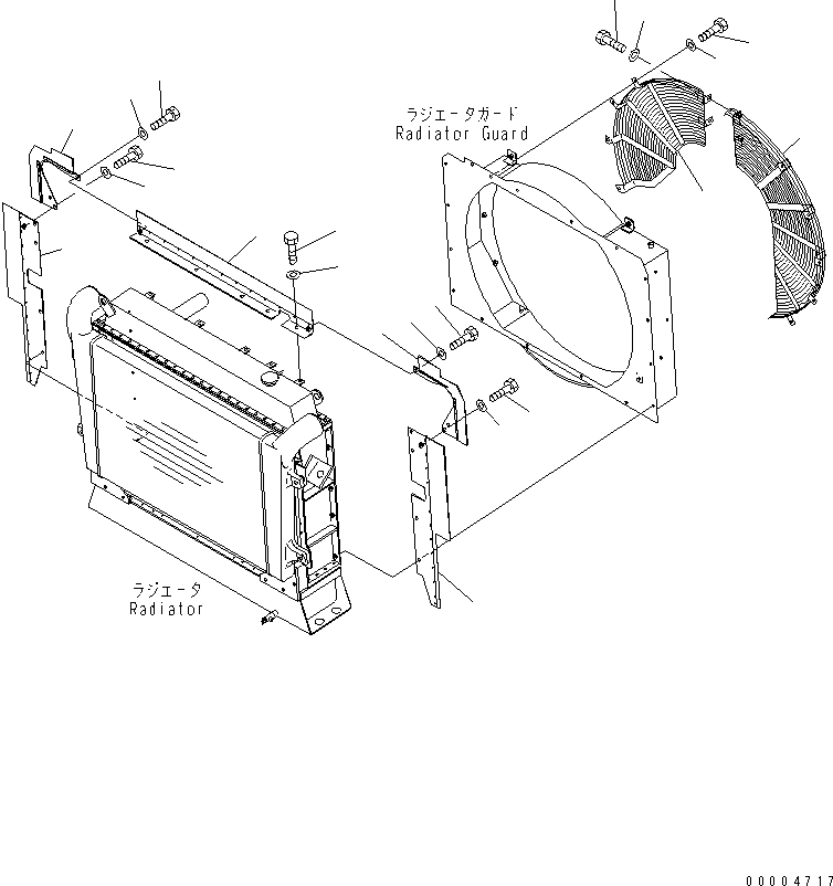 Komatsu parts book diagram for HM400-1L S/N A10001-UP: RADIATOR (BAFFLE AND FAN NET)