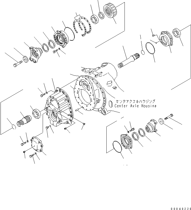 Komatsu parts book diagram for HM400-1L S/N A10001-UP: CENTER AXLE (TRANSFER)