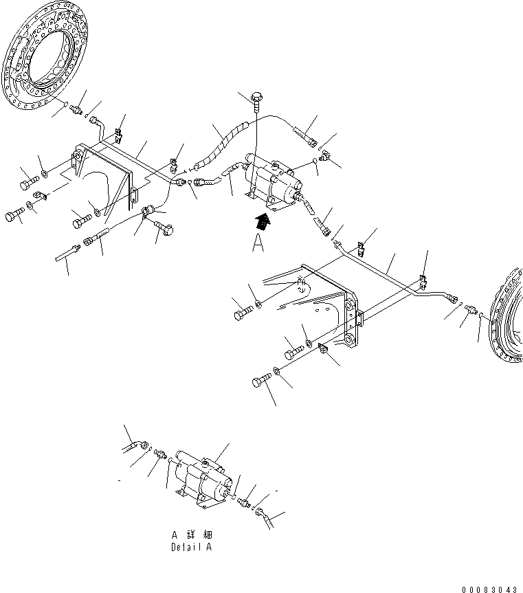 Komatsu parts book diagram for HM400-1L S/N A10001-UP: REAR BRAKE PIPING