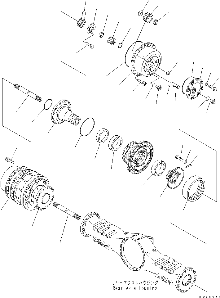 Komatsu parts book diagram for HM400-1L S/N A10001-UP: REAR AXLE (BRAKE CYLINDER)