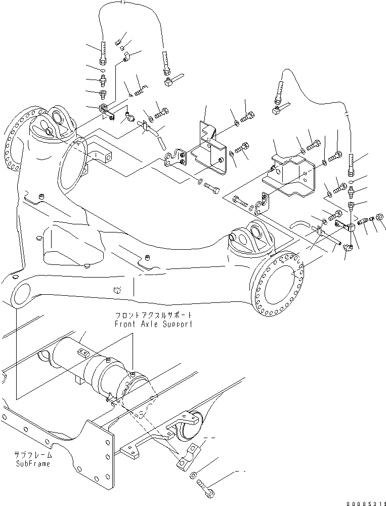 Komatsu parts book diagram for HM400-1L S/N A10001-UP: FRONT AXLE SUPPORT (2/2)(#A10001-A10022)