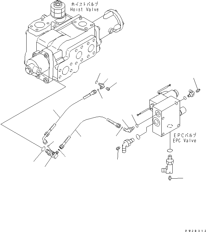 Komatsu parts book diagram for HM400-1L S/N A10001-UP: HYDRAULIC PIPING (E.P.C. VALVE LINE) (2/2)