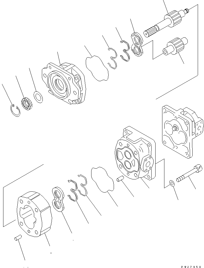 Komatsu parts book diagram for HM400-1L S/N A10001-UP: PUMP ASSEMBLY (SAR80+25) (1/2)