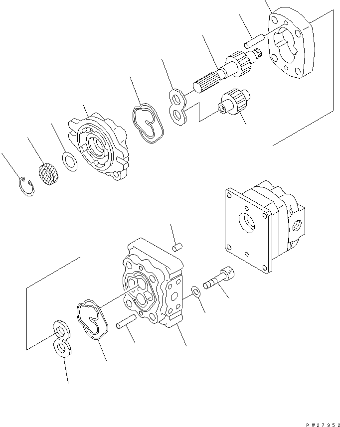 Komatsu parts book diagram for HM400-1L S/N A10001-UP: PUMP ASSEMBLY (SBR8+8) (1/2)