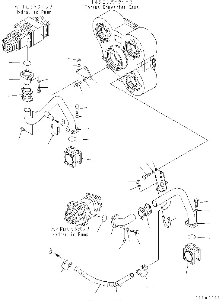 Komatsu parts book diagram for HM400-1L S/N A10001-UP: HYDRAULIC PIPING (PUMP TO TRANSMISSION) (1/2)