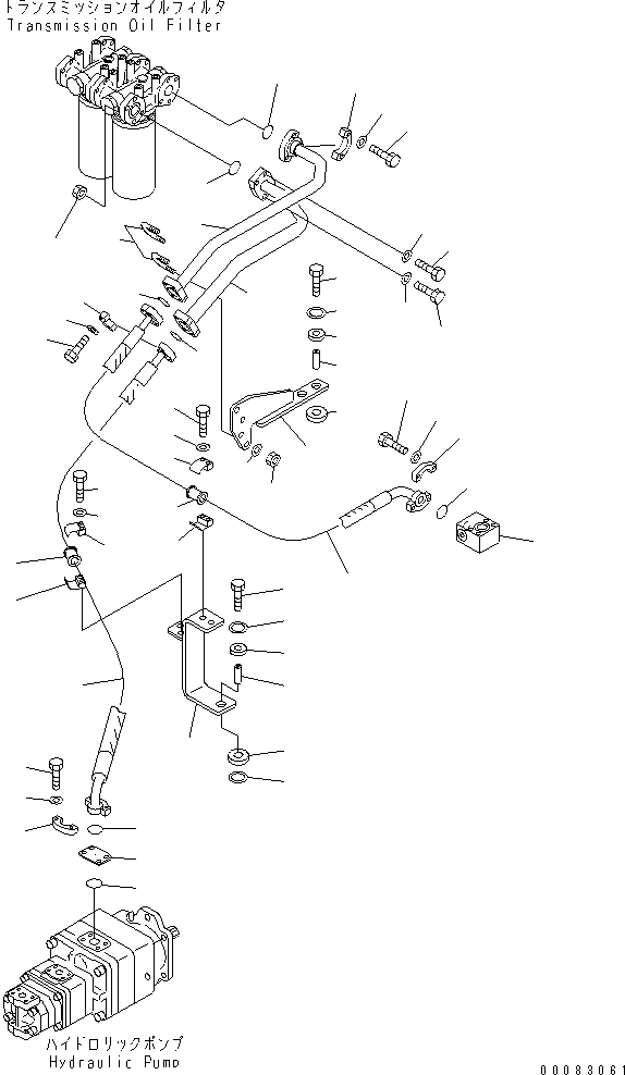 Komatsu parts book diagram for HM400-1L S/N A10001-UP: HYDRAULIC PIPING (PUMP TO TRANSMISSION) (2/2)
