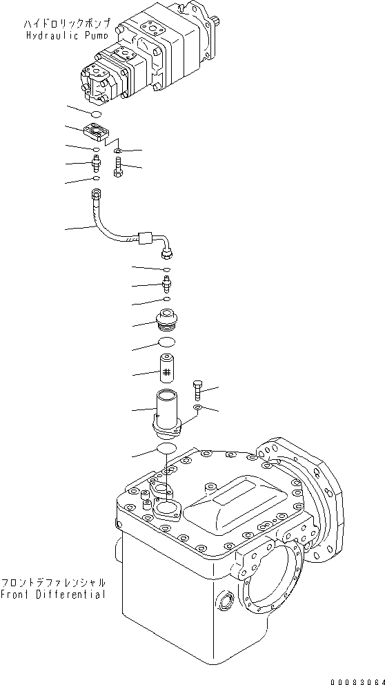 Komatsu parts book diagram for HM400-1L S/N A10001-UP: HYDRAULIC PIPING (FRONT DIFFERENTIAL LOCK LINE) (1/2)