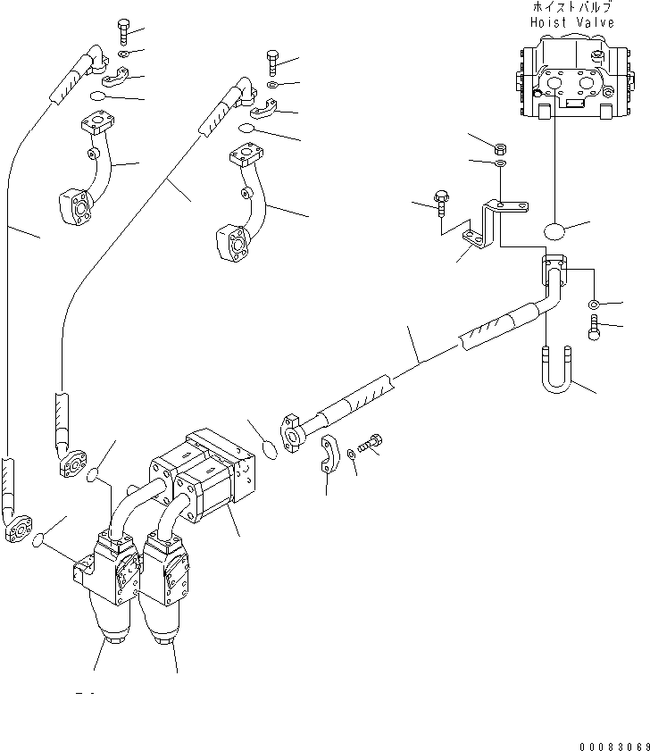 Komatsu parts book diagram for HM400-1L S/N A10001-UP: HYDRAULIC PIPING (PUMP TO VALVE)