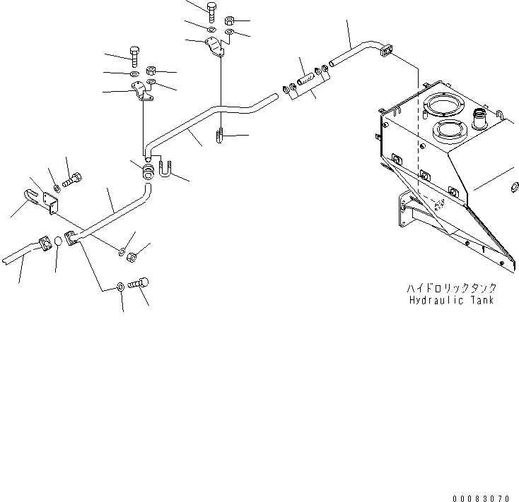 Komatsu parts book diagram for HM400-1L S/N A10001-UP: HYDRAULIC PIPING (TANK TO EMERGENCY STEERING PUMP)