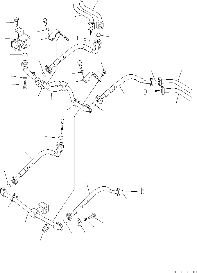 Komatsu parts book diagram for HM400-1L S/N A10001-UP: BRAKE COOLING PIPING (TRANSMISSION TO FRONT AXLE) (2/2)