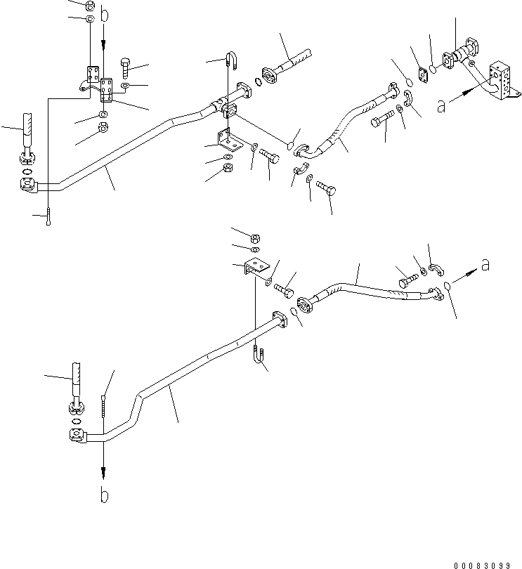 Komatsu parts book diagram for HM400-1L S/N A10001-UP: BRAKE COOLING PIPING (BRAKE LINE) (REAR FRAME) (1/2)
