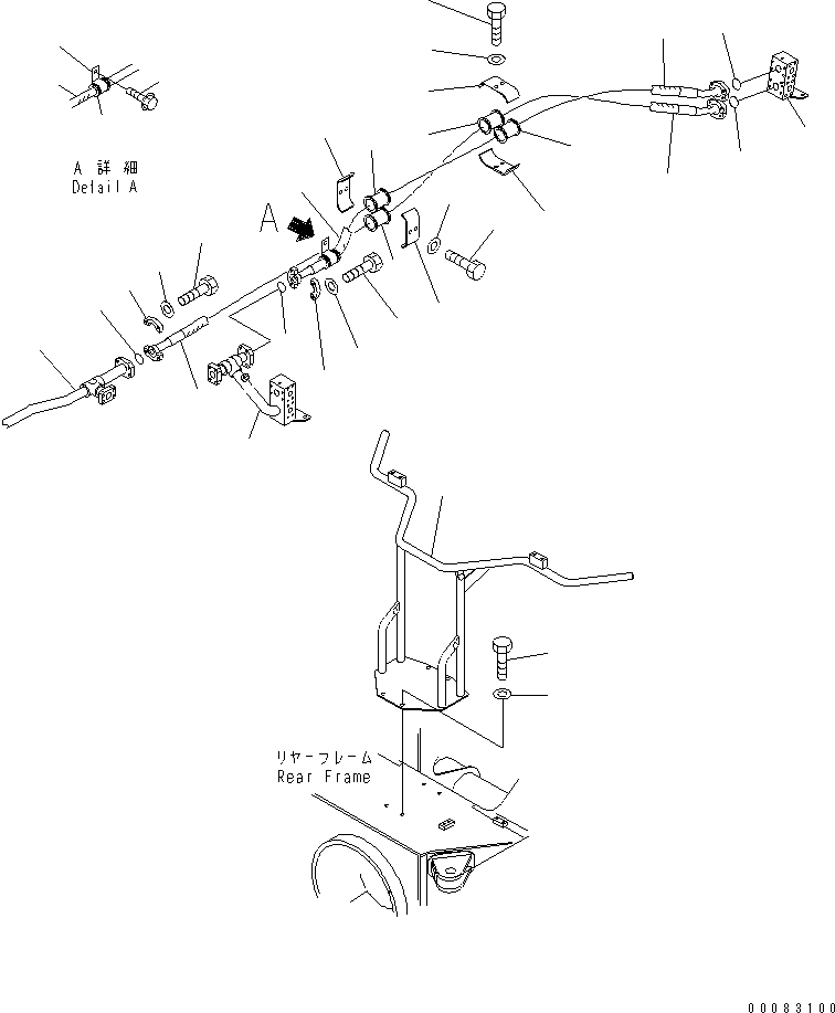 Komatsu parts book diagram for HM400-1L S/N A10001-UP: BRAKE COOLING PIPING (BRAKE LINE) (REAR FRAME) (2/2)