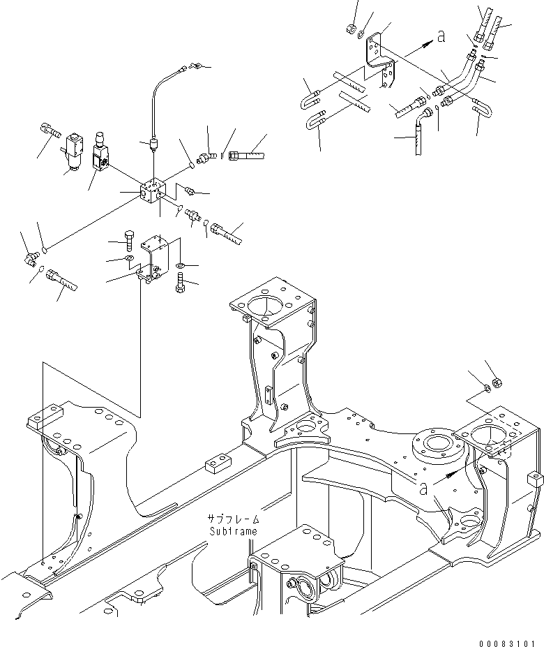 Komatsu parts book diagram for HM400-1L S/N A10001-UP: DIFFERENTIAL LOCK PIPING (FRONT FRAME LINE)