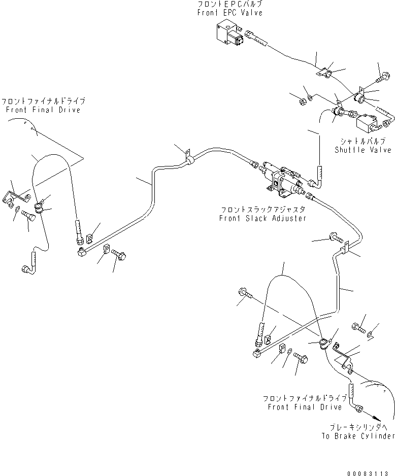 Komatsu parts book diagram for HM400-1L S/N A10001-UP: BRAKE PIPING (SLACK ADJUSTER TO FRONT AXLE)