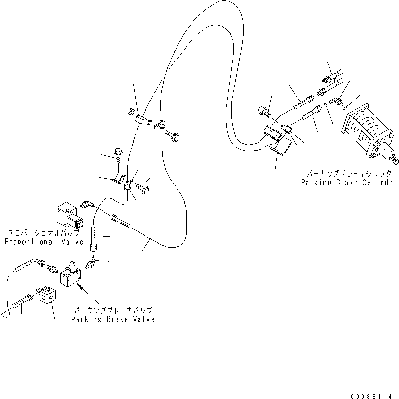 Komatsu parts book diagram for HM400-1L S/N A10001-UP: BRAKE PIPING (PARKING BRAKE CYLINDER LINE)