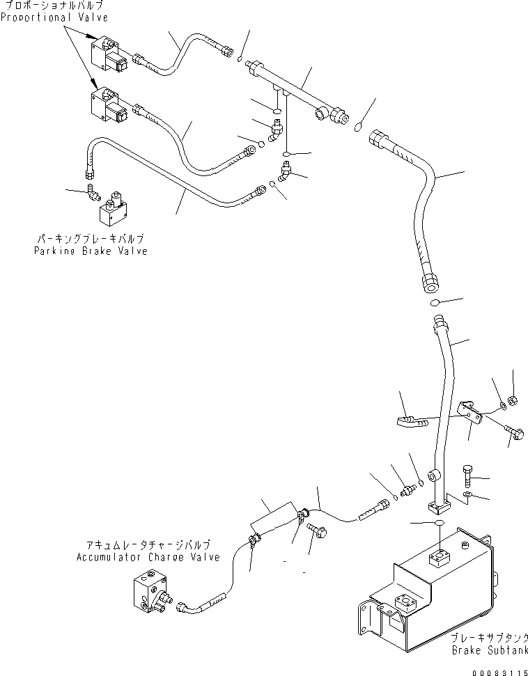Komatsu parts book diagram for HM400-1L S/N A10001-UP: BRAKE PIPING (RETURN LINE)