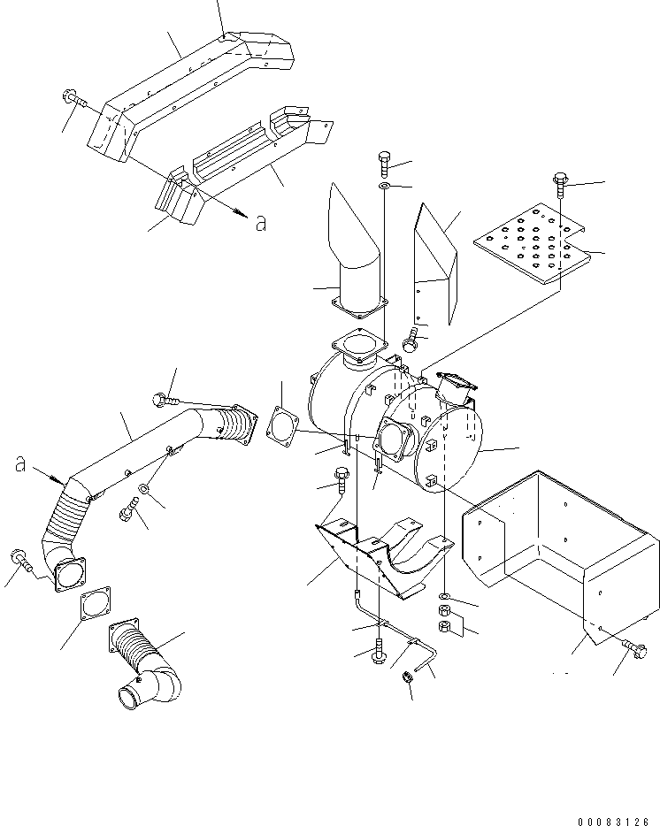 Komatsu parts book diagram for HM400-1L S/N A10001-UP: EXHAUST PIPING (BODY HEATING) (1/2)