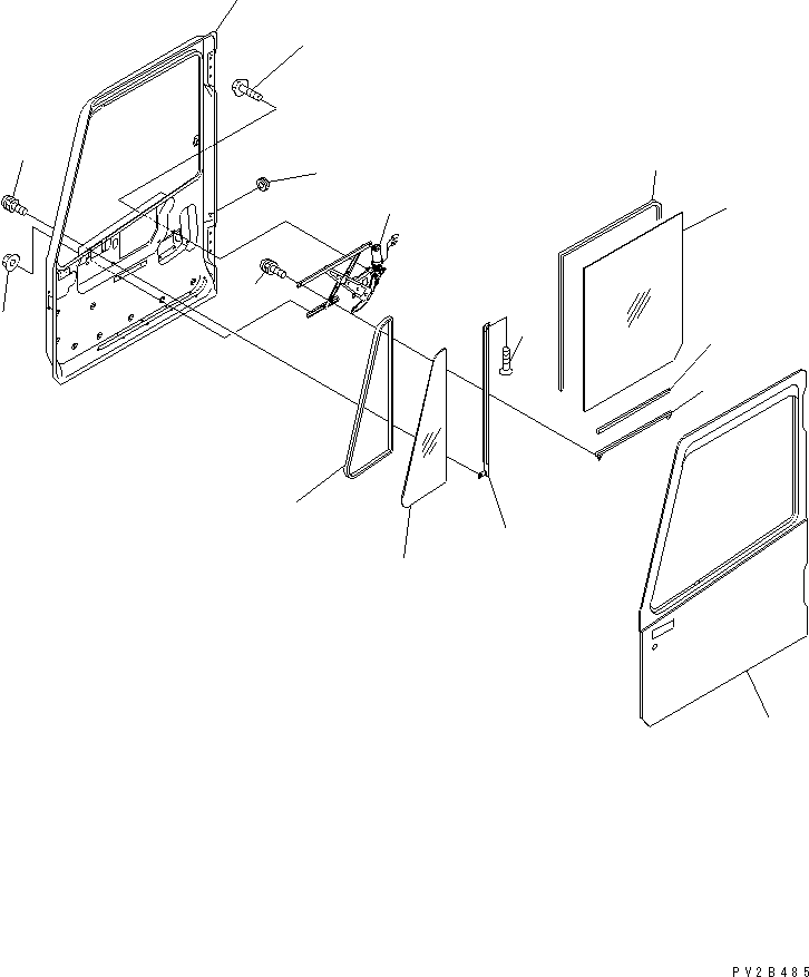 Komatsu parts book diagram for HM400-1L S/N A10001-UP: CAB (L.H. DOOR) (WINDOW GLASS AND RELATED PARTS)
