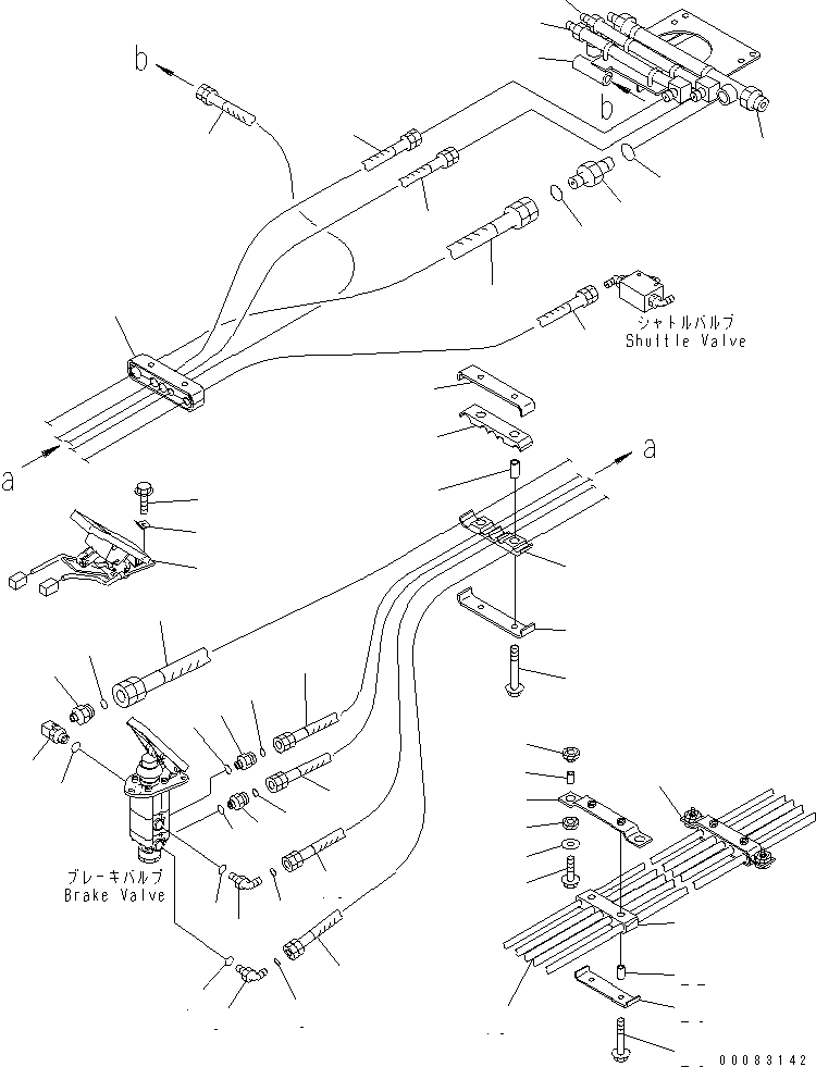 Komatsu parts book diagram for HM400-1L S/N A10001-UP: FLOOR (BRAKE VALVE PIPING)