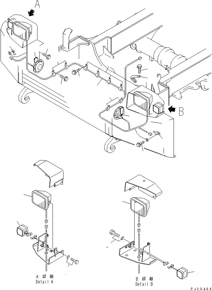 Komatsu parts book diagram for HM400-1L S/N A10001-UP: HEAD LAMP AND ELECTRICAL HARNESS