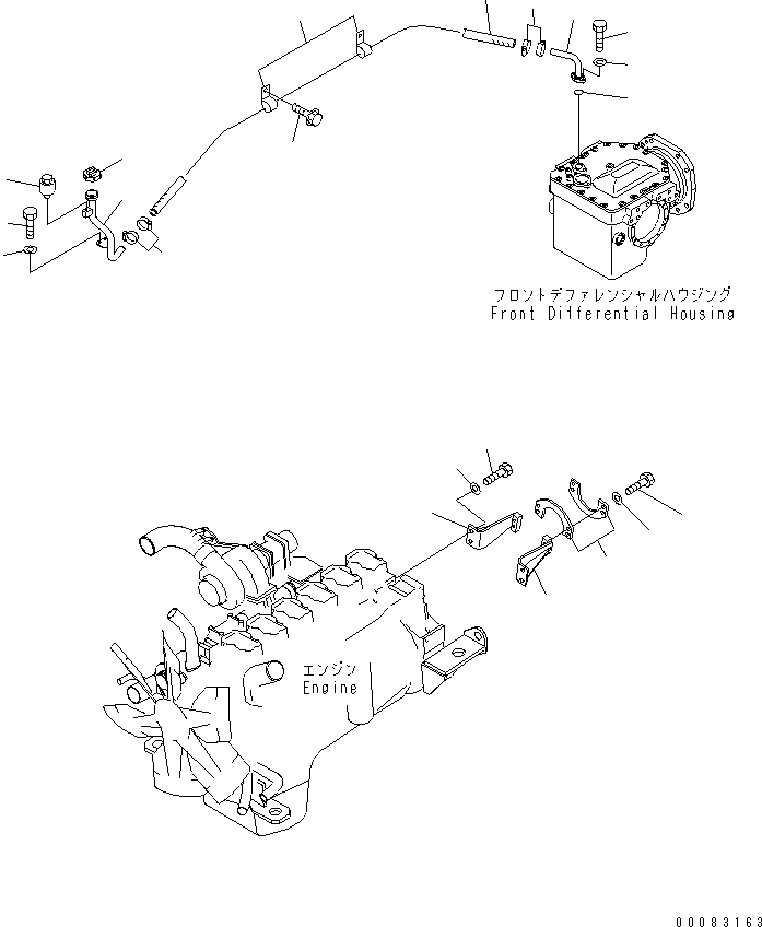 Komatsu parts book diagram for HM400-1L S/N A10001-UP: FRONT DRIVE SHAFT GUARD (BREATHER PIPING)