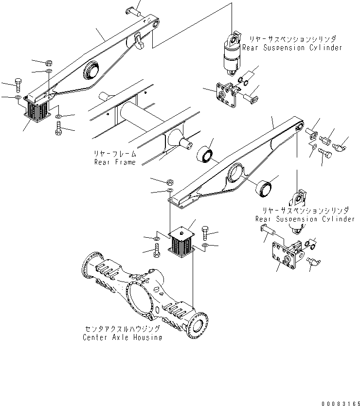 Komatsu parts book diagram for HM400-1L S/N A10001-UP: REAR SUSPENSION (EQUALIZER BAR AND MOUNTING PARTS)