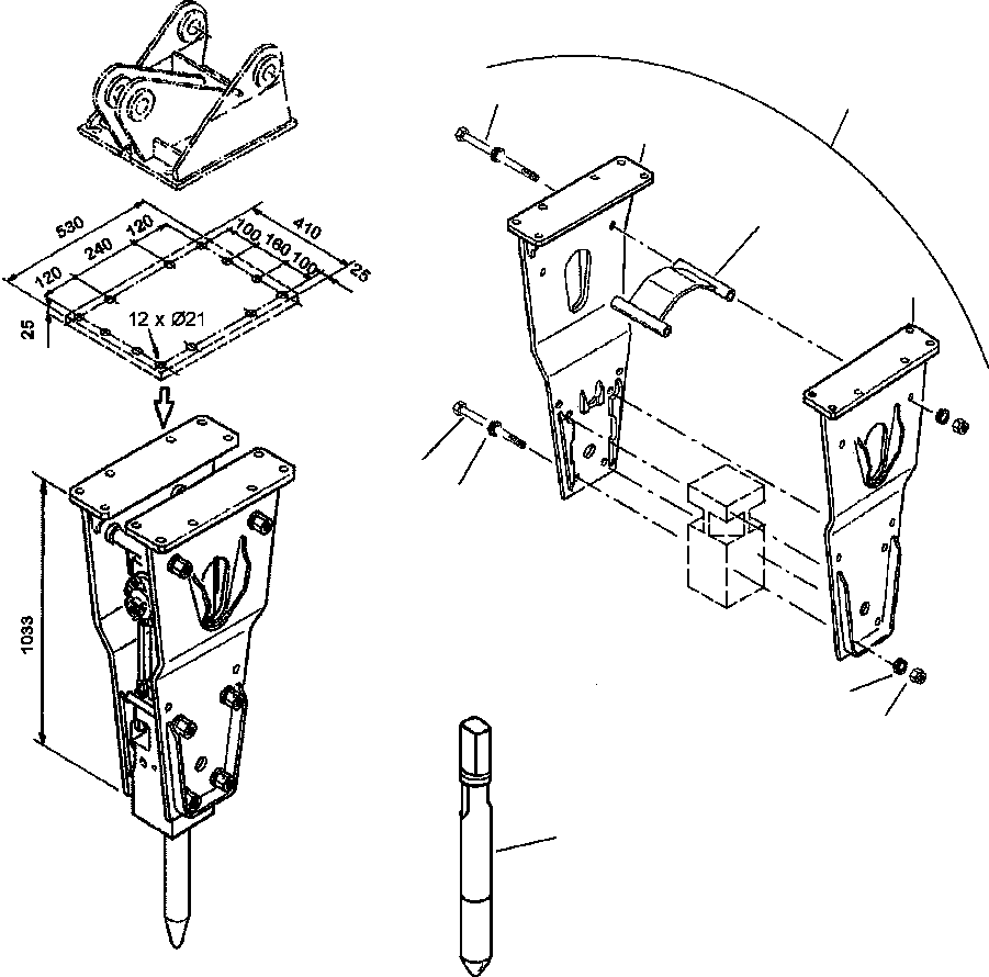 Hydraulic Brakers Komatsu / JPB420 HYDRAULIC BREAKER S/N ALL(JPB420) / TOP MOUNT OPTION(006 : 006)