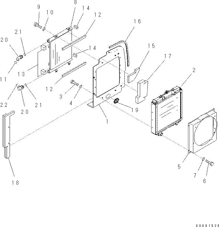 Komatsu parts book diagram for PC57-7 S/N DJB10001-up: COOLING (RADIATOR AND OIL COOLER) (WITH PRE-CLEANER)